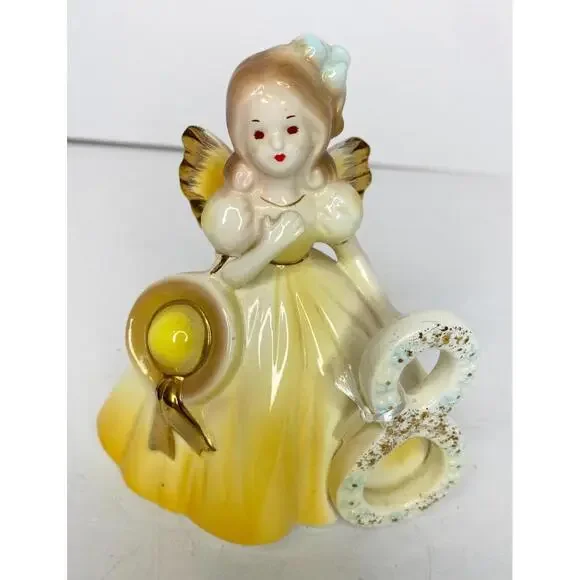 Josef Originals Birthday Angel Girl Figurine Hat Age 8 Yellow 4.75"H Ceramic - Picture 2 of 8